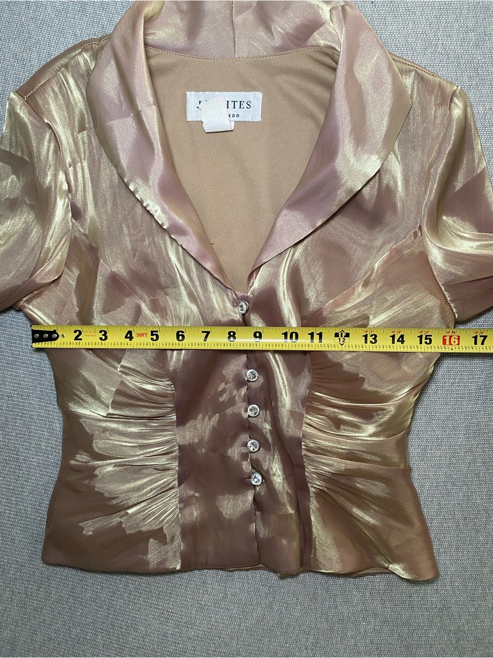 JR NITES BY CALIENDO Women's 8 Vintage Gold Metallic Blouse Blazer - Picture 3 of 6